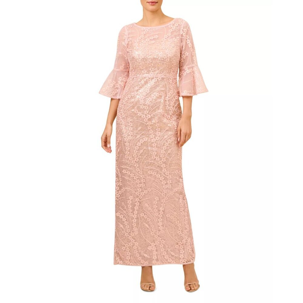 Wedding Guest Adrianna Papell Blush Sequin Lace Gown Size 6 Elegant Formal